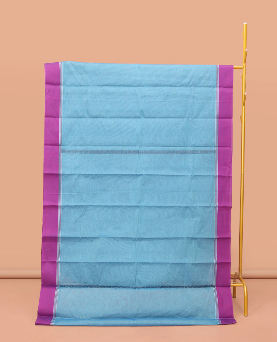 Blue Kanchi Cotton Saree, Elevated with Floral Creeper Designs, Contrast Border, Pallu of Paisley Design, and a Matching Blouse