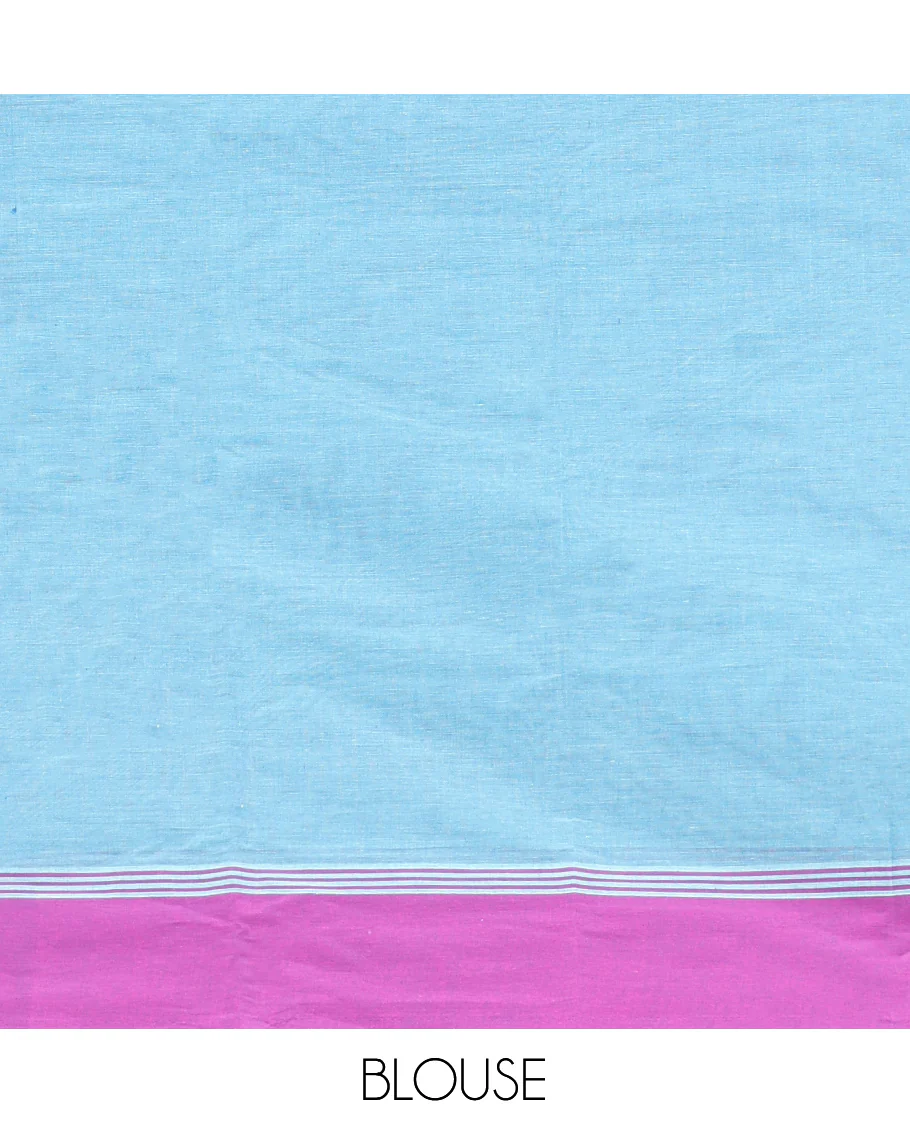 Blue Kanchi Cotton Saree, Elevated with Floral Creeper Designs, Contrast Border, Pallu of Paisley Design, and a Matching Blouse - Image 4