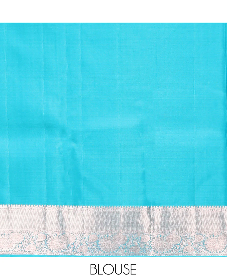 Blue Kanchipuram Wedding Silk Saree, Finely Crafted with Jacquard Design on Its Body, Highlighted by Zari Border of Thilakam, Vanki, and Kodi Visiry Designs, Grand Pallu, and Paired with a Matching Blouse - Image 6