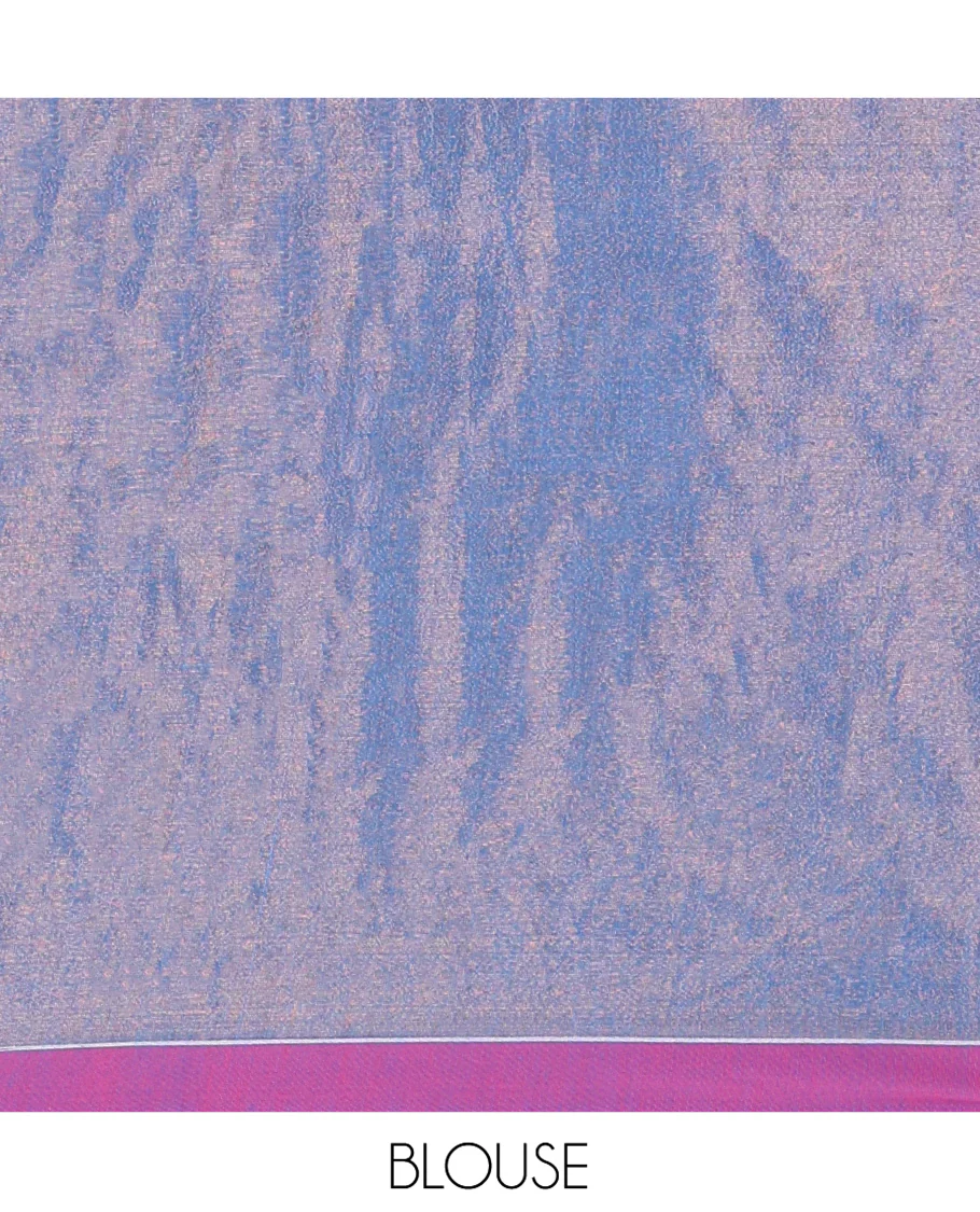 Blue Khadi Tissue Saree, Adorned with Leaf Buttas All Over Its Body, Highlighted by Geometric Patterned Border, Pallu Depicts Geometric Prints, and Paired with a Matching Blouse - Image 3