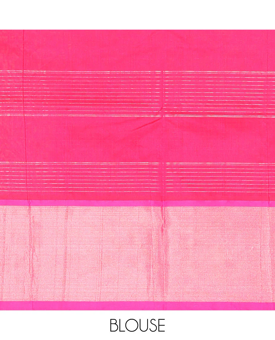 Blue Kuppadam Cotton Saree, Accentuated with Butta Enclosed Checks All Over Its Body, Complemented by a Bavanji Border, Contrast Pallu of Jaal Designs, and Paired with a Contrast Blouse - Image 4