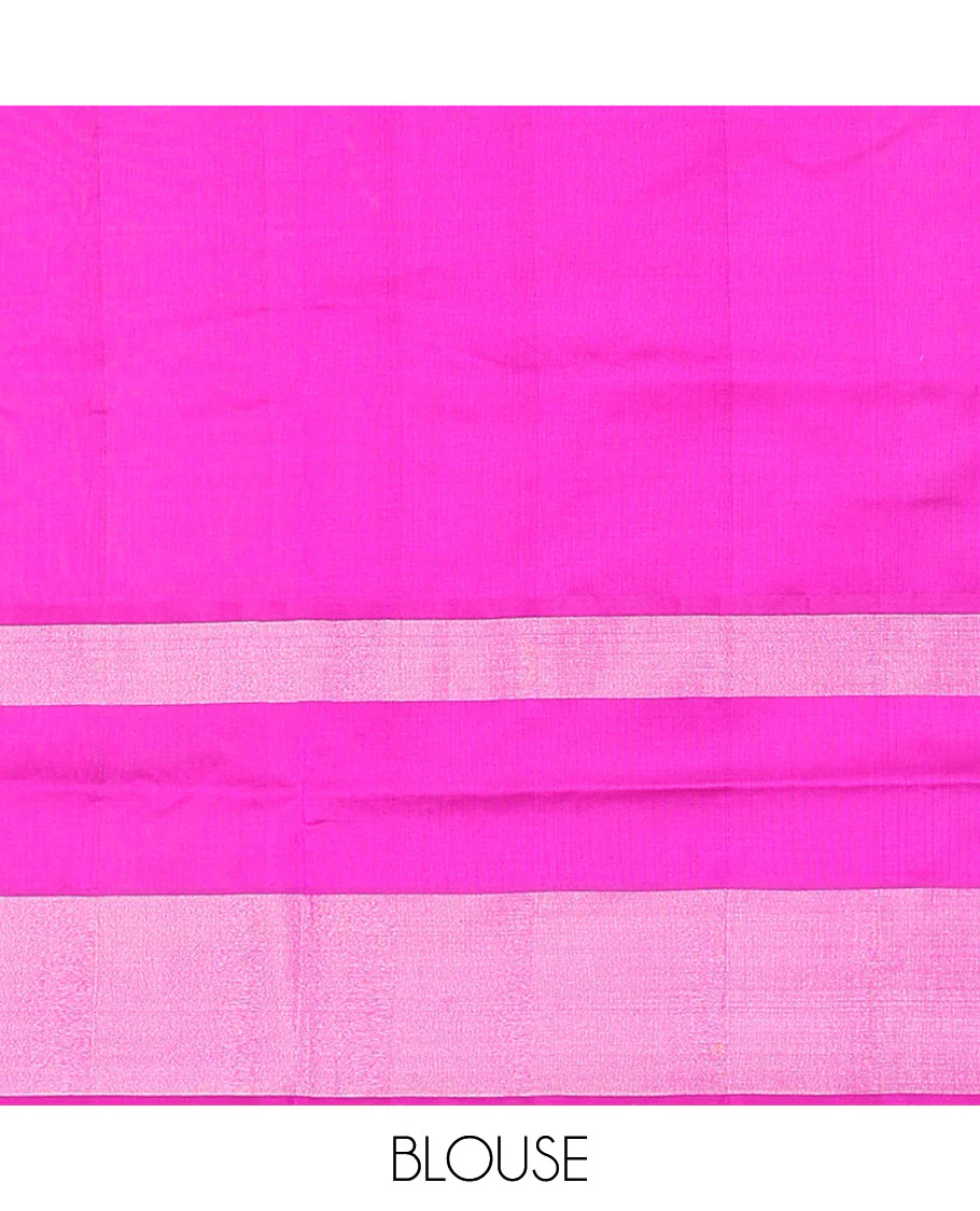 Blue Kuppadam Cotton Saree, Adorned with Meena Buttas All Over Its Body, Complemented by a Bavanji Border, Captivating Contrast Pallu of Ogee Patterns, and Paired with a Contrast Blouse - Image 4