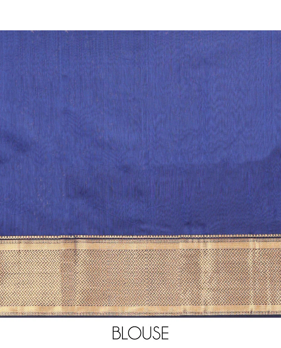 Blue Maheshwari Cotton Saree, Beautified with Zari Buttas on Its Body, Highlighted by Zari Border of Chevron Designs, Pallu Steeped with Zari Buttas, and Paired with a Matching Blouse - Image 5