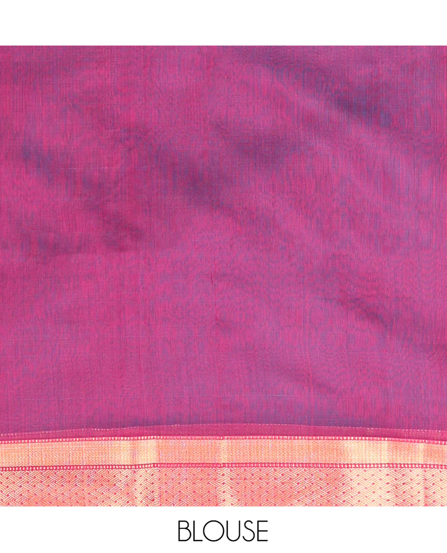 Blue Maheshwari Cotton Saree, Dazzled with Flower Buttas All Over Its Body, Complemented by a Contrast Zari Traditional Design Border, Pallu Steeped with Flower Buttas, and Paired with a Contrast Blouse - Image 5