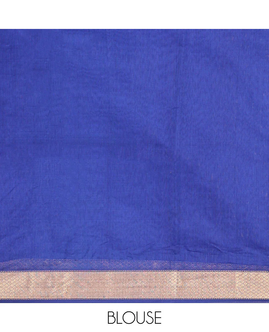 Blue Maheshwari Cotton Saree, Enthralled with Zari Stripes All Over Its Body, Highlighted by a Zari Border of Jaal Motifs, Pallu Steeped with Gleaming Zari Designs, and Paired with a Matching  Blouse - Image 5