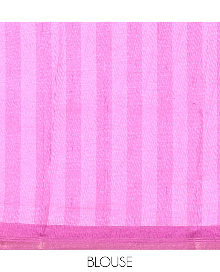 Blue Manipuri Silk Saree, Subtly Woven with Vertical Stripes All Over Its Body, Complemented by Contrast Zari Border, Sparsely Striped Pallu, and Paired with a Contrast Blouse - Image 3