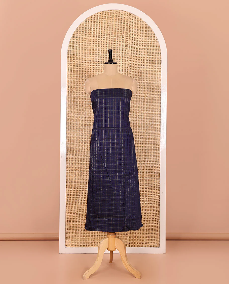 Blue Material Chudidar Set, Subtly Sparkled with Zari Checks All Over Its Semi-Silk Top, Comes with a Subtle Plain Bottom, and a Contrast Semi-Silk Dupatta of Zari Border and Tassels - Image 7