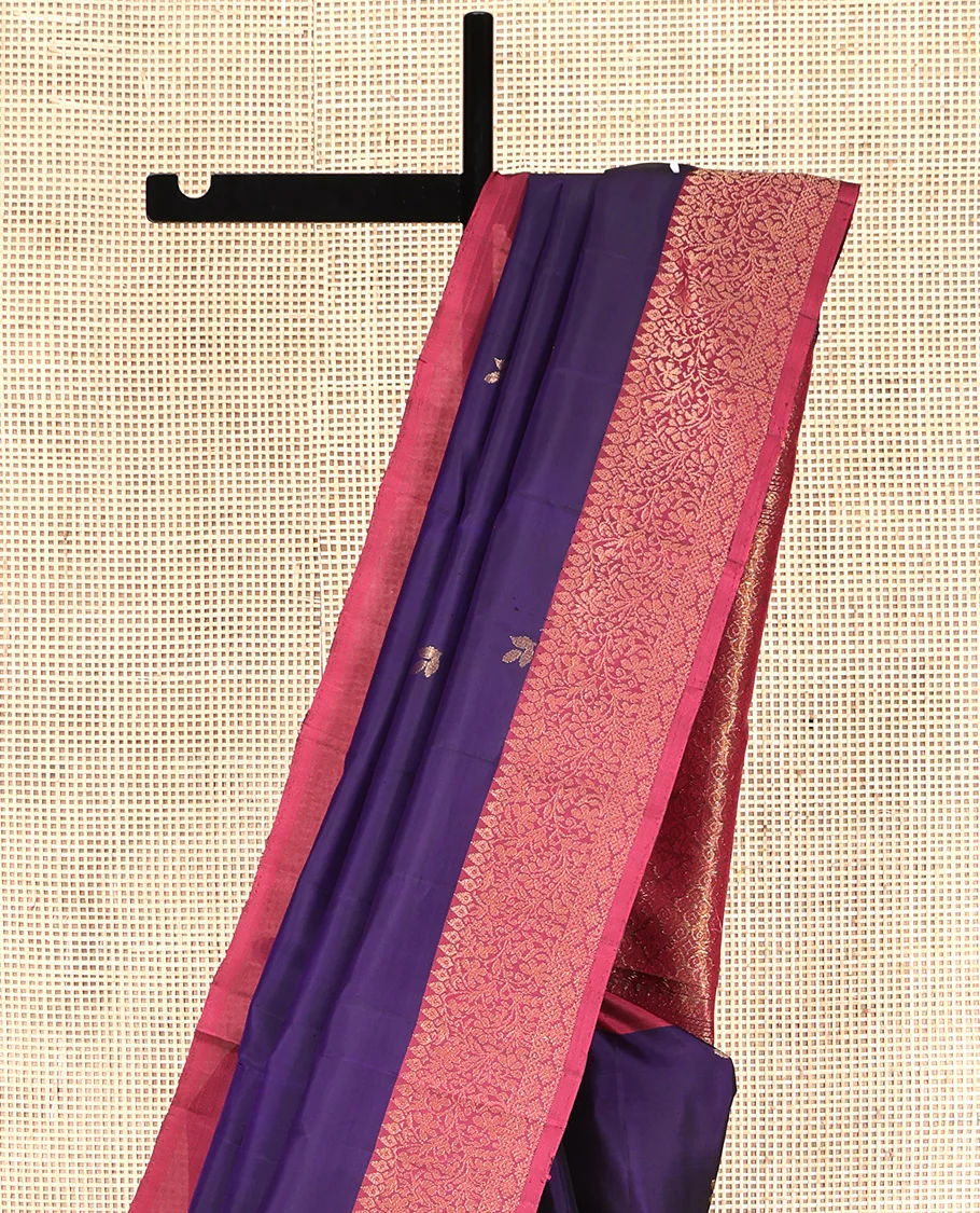 Blue Mayuri Lite Silk Mix Saree, Adorned with Buttas All Over Its Body, Complemented by a Contrast Border of Thilakam, and Floral Designs, an Intricately Designed Pallu, and Paired with a Contrast Blouse - Image 3