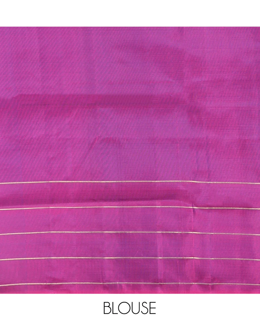 Blue Mayuri Lite Silk Mix Saree, Adorned with Muthu Stripes on Its Body, Complemented by a Contrast Border of Human Figurines, Intricately Designed Pallu, and Paired with a Contrast Blouse - Image 6