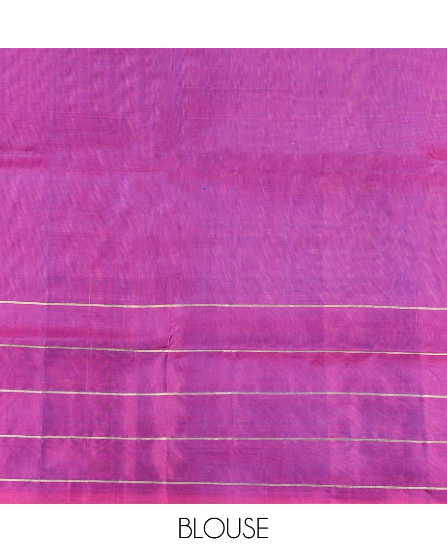 Blue Mayuri Lite Silk Mix Saree, Bedecked with Muthu Stripes All Over Its Body, Complemented by a Contrast Border of Stripes and Unique Buttas, Contrast Pallu of Intricate Designs, and Paired with a Contrast Blouse - Image 6