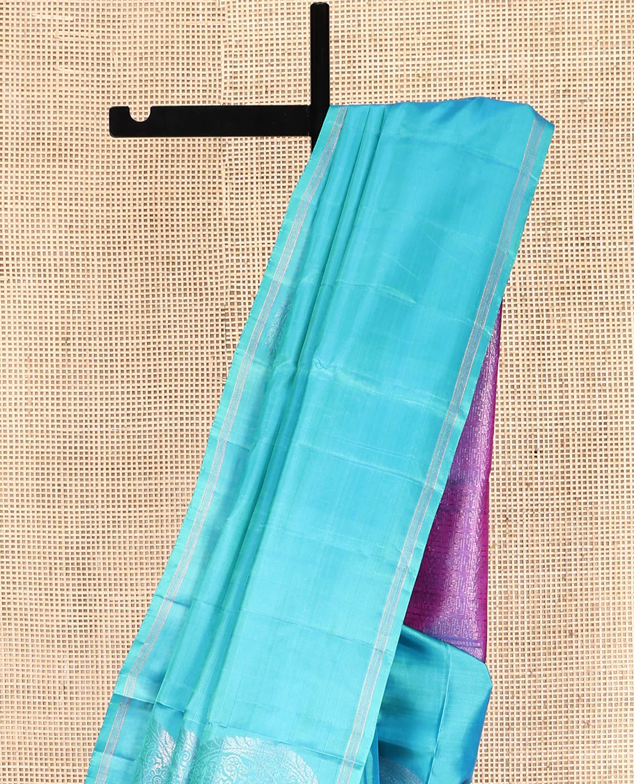 Blue Mayuri Lite Silk Mix Saree, Decorated with Arumbu Manga Buttas All Over Its Body, Highlighted by a Piping Border, Complemented by a Contrast Pallu of Intricate Designs, and Paired with a Contrast Blouse - Image 3