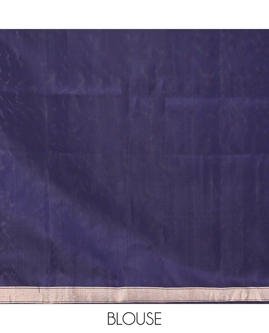 Blue Mayuri Soft Silk Saree, Richly Woven with Floral Zari Buttas All Over Its Body, Highlighted by a Zari Bavaji Border, Pallu of Vanki Designs, and Paired with a Matching Blouse - Image 6