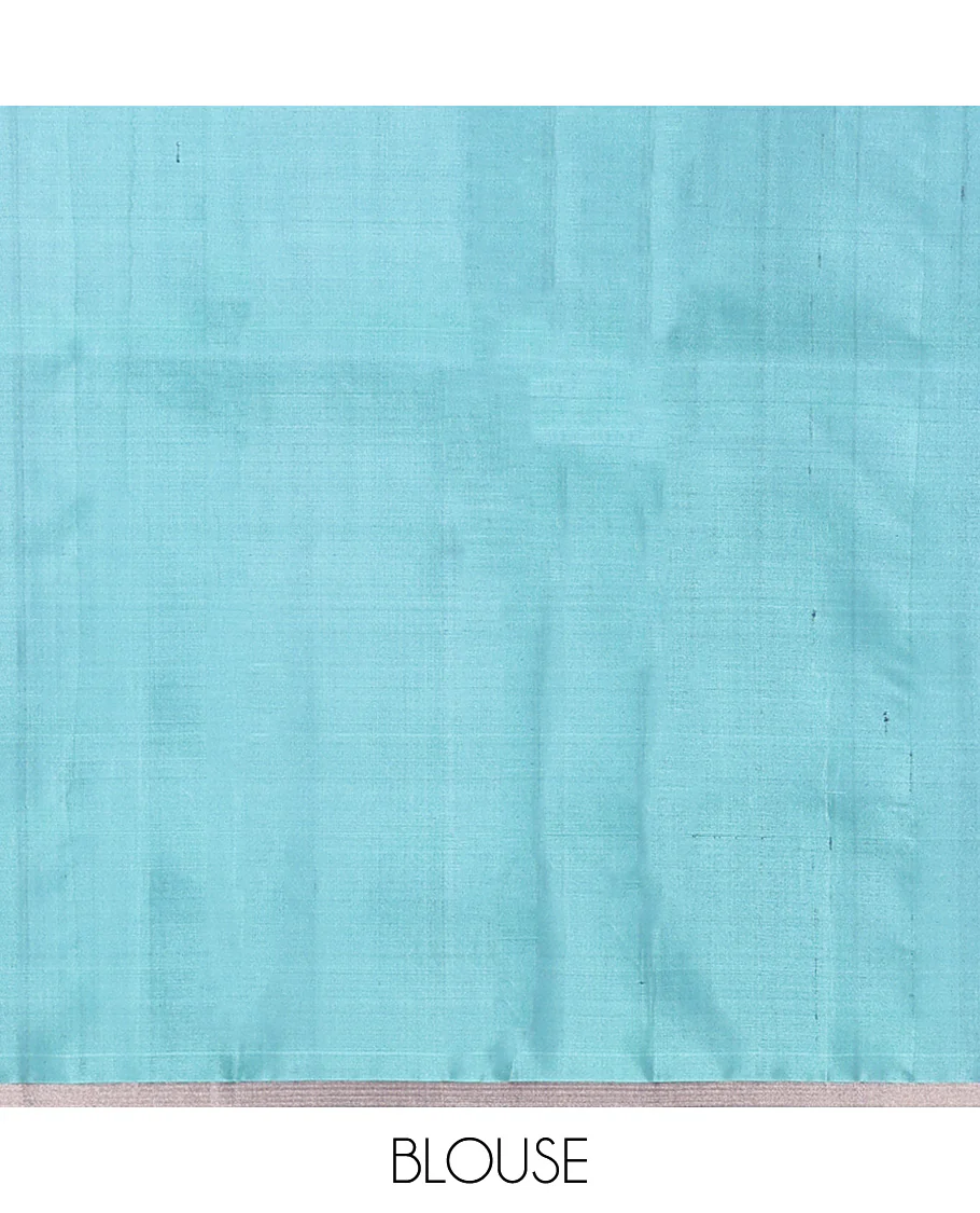 Blue Mayuri Soft Silk Saree, Sparsely Sparked with Zari Designs On Its Body, Complemented by Contrast Bavanji Border, Grand Jaal Pallu and Paired with a Contrast Blouse - Image 6