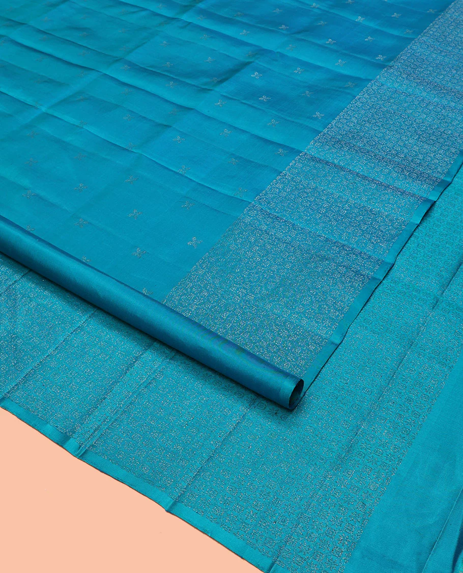 Blue Mayuri Soft Silk Saree, Sparsely Woven with Zari Buttas All Over Its Body, Subtly Woven Border of Zari Designs, Grand Pallu and Paired with a Matching Blouse - Image 2
