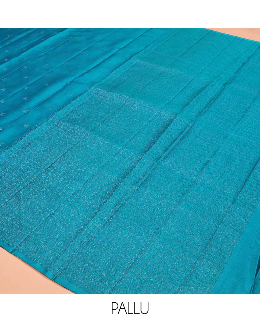 Blue Mayuri Soft Silk Saree, Sparsely Woven with Zari Buttas All Over Its Body, Subtly Woven Border of Zari Designs, Grand Pallu and Paired with a Matching Blouse - Image 5