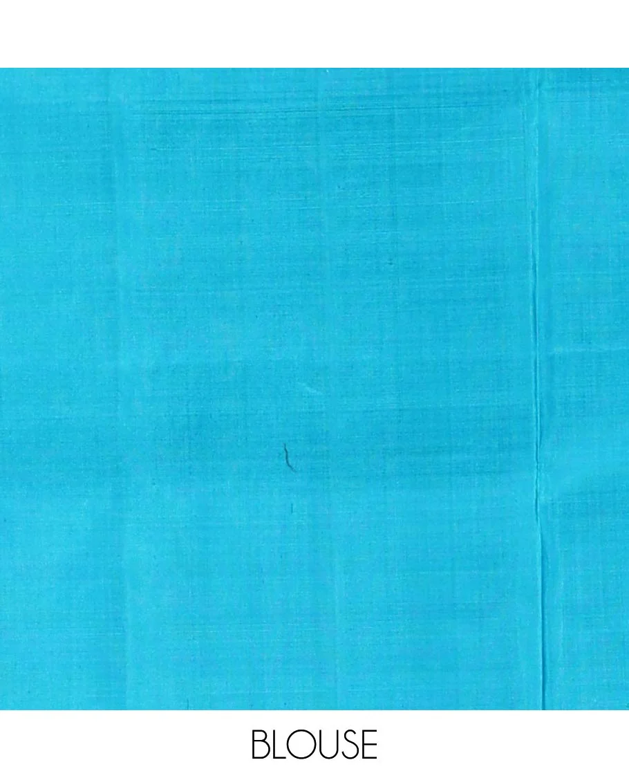 Blue Mayuri Soft Silk Saree, Sparsely Woven with Zari Buttas All Over Its Body, Subtly Woven Border of Zari Designs, Grand Pallu and Paired with a Matching Blouse - Image 6