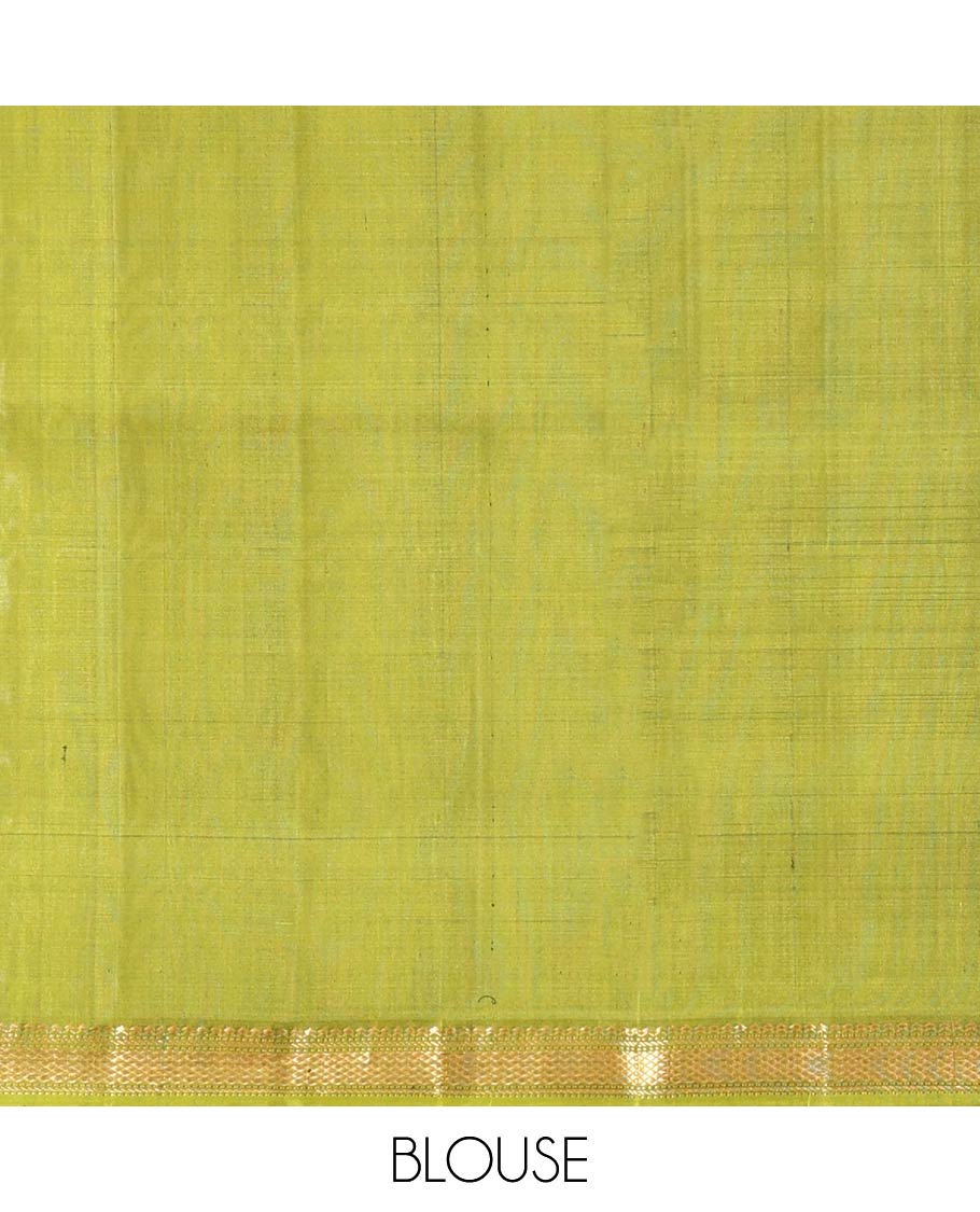 Blue Mayuri Soft Silk Saree, Spotlighted with Zari Buttas All Over Its Body, Complemented by Contrast Border of Salngai, Muthu, Banaras, and Kuyil Kann Designs, Grand Jaal Pallu and Paired with a Contrast Blouse - Image 6