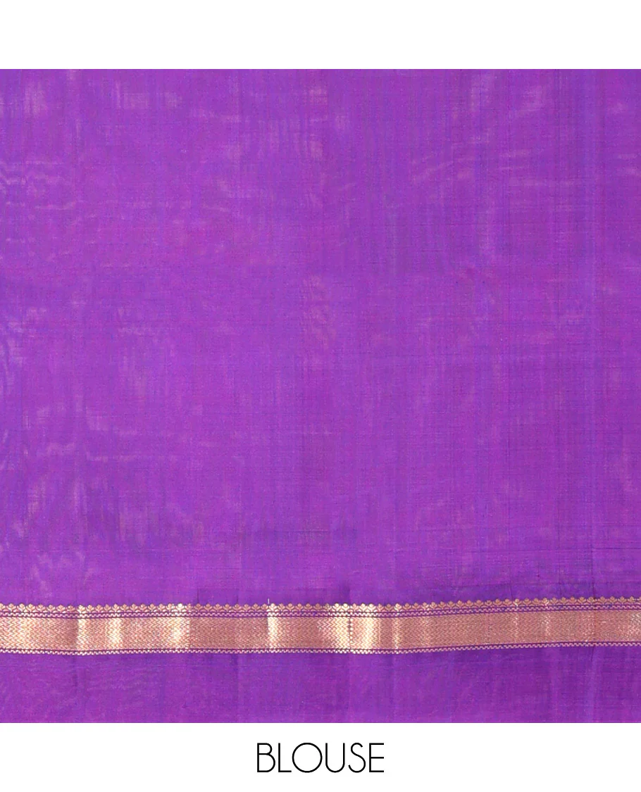 Blue Mayuri Soft Silk Saree Spotlighted with Zari Buttas All Over Its Body, Complemented by Kal Erangina Border of Vanki Designs, Diagonally Woven Pallu and Paired with a Contrast Blouse - Image 6