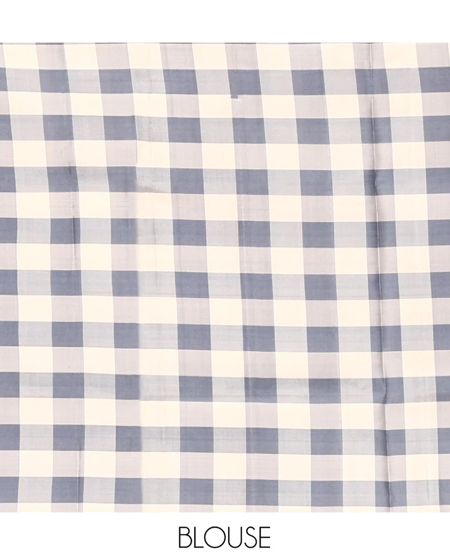 Blue Mayuri Soft Silk Saree, Steeped in Richness with Buttas and Floral Designs on Its Body, Complemented by Contrast Checked Border, Checked Pallu, and Paired with a Contrast Checked Blouse - Image 6