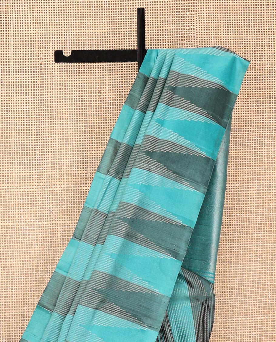 Blue Mayuri Soft Silk Saree, Subtly Sparkled with Thread Stripes All Over Its Body, Thazampoo Rekku Border, Sparsely Woven Pallu of Seppu Rekku Designs, and Paired with a Matching Blouse - Image 2