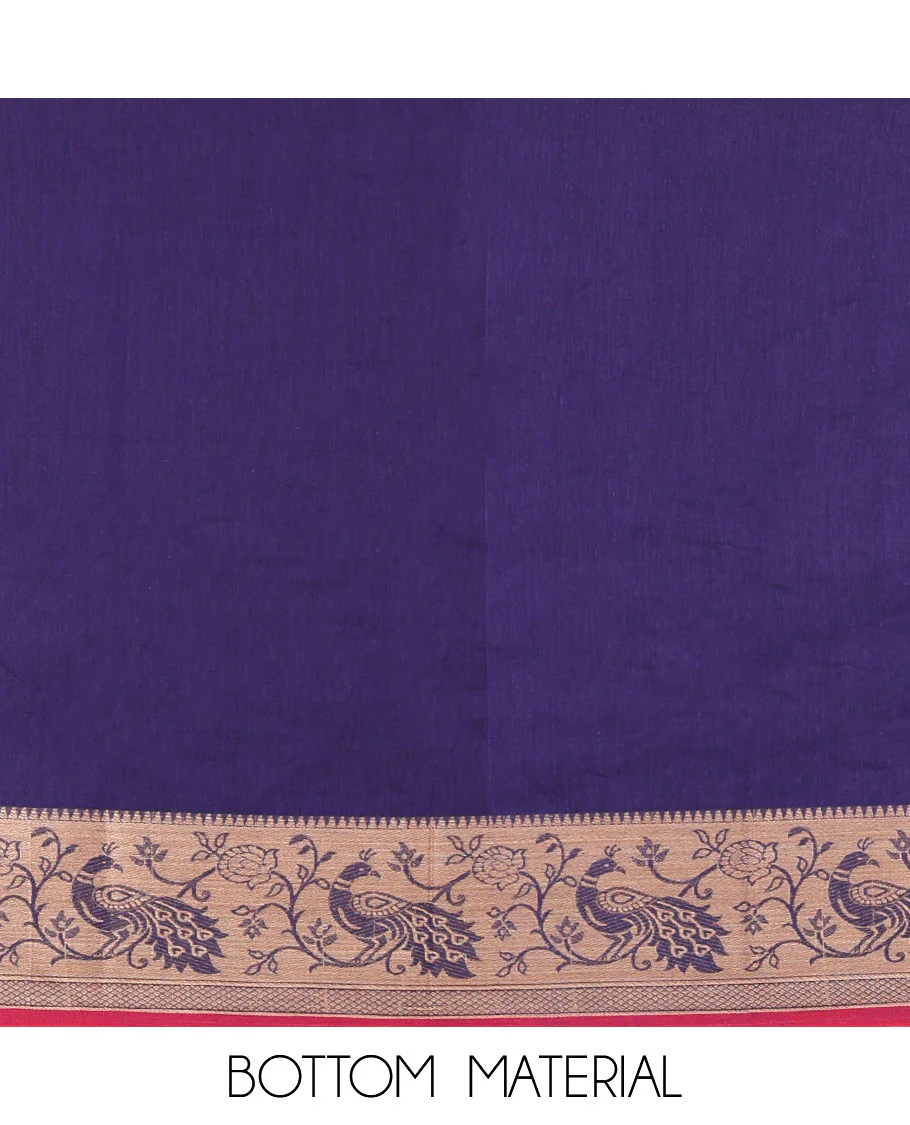 Blue Mercerised Cotton Material Churidar Set, Subtly Made Plain with Contrast Floral-Peacock Bordered Top, a Mercerised Cotton Bottom, and Paired with a Mercerised Cotton Peacock-Bordered Dupatta - Image 5
