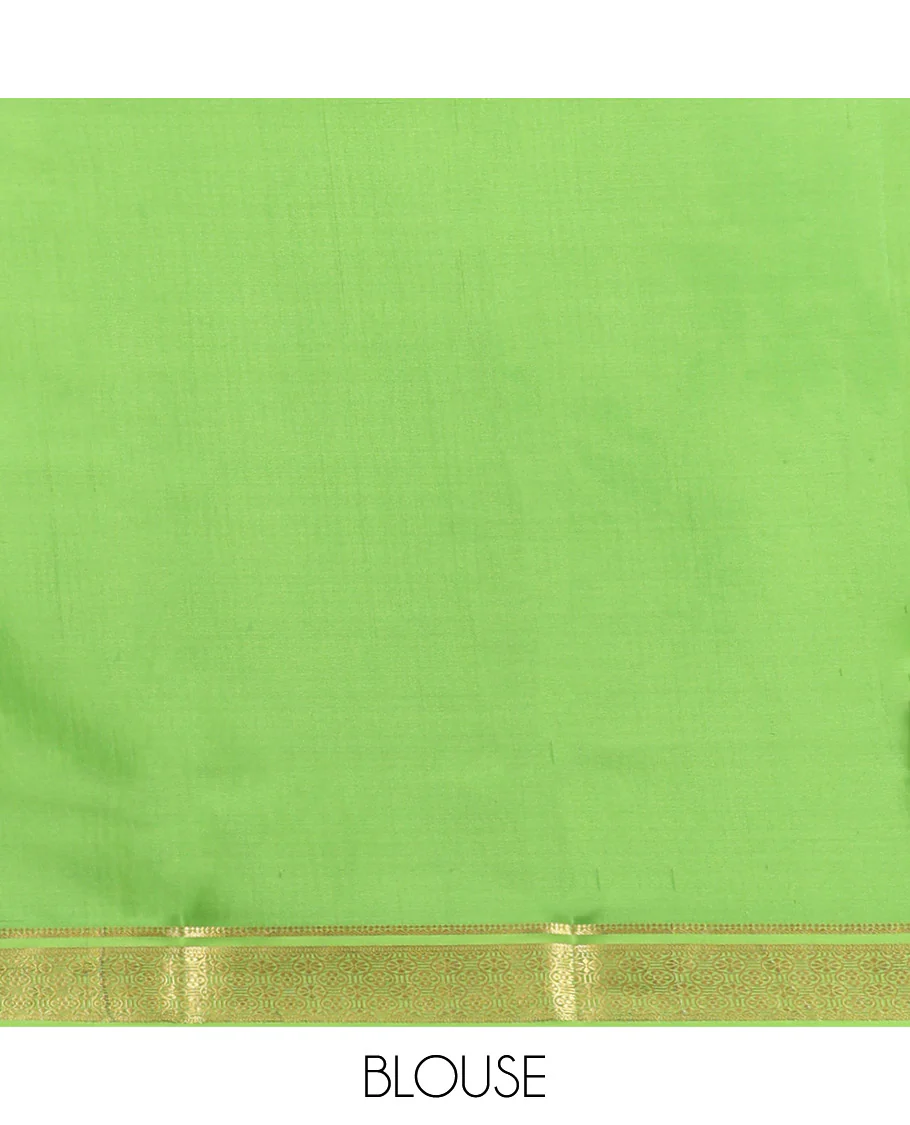 Blue Mysore Silk Saree, Elevated with Zari Butta Enclosed Checked Design on Its Body, Complemented by a Contrast Zari Border, Pallu Features Zari Designs, and Paired with a Contrast Blouse - Image 5