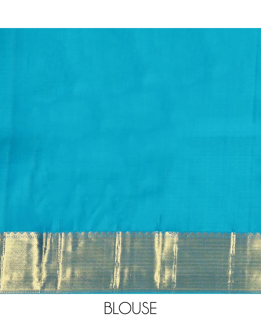 Blue Parampara Silk Saree, Adorned with Zari Buttas and Embossed Texture On Its Body, Highlighted by Zari Border of Thazampoo Rekku, Muthu, and Vanki Designs, Pallu Features Vanki Designs and Paired with a Matching Blouse - Image 6