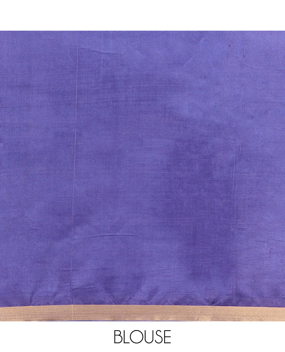 Blue Plain Banana Pith Saree Simply Sparkled with Zari Bavanji Border, Gleaming Zari Stripes Woven Pallu, and Paired with a Matching Plain Blouse - Image 5