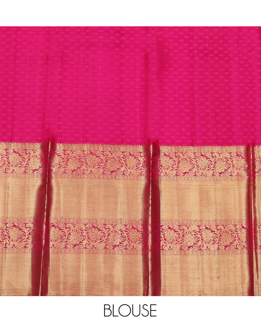 Blue Pure Silk Half-Saree, Richly Detailed with Jacquard Design on Its Skirt, Complemented by a Contrast Border of Kodi Visiry and Laddu Kamalam Designs, Comes with a Contrast Blouse and a Dhavani of Intricate Designs - Image 7