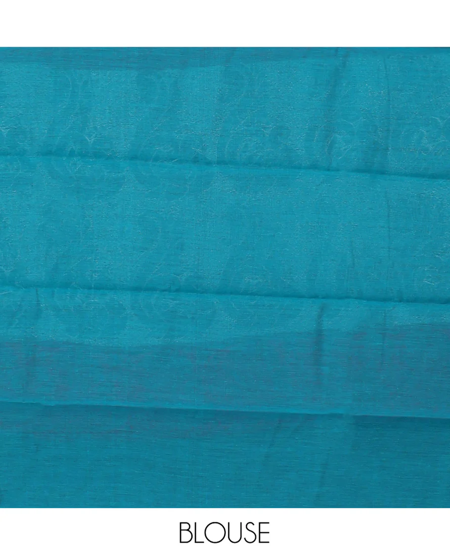 Blue Semi-Silk Cotton Saree, Beautified with Peacock Buttas All Over Its Body, Highlighted by a Zari Border of Peacocks, Pallu Woven with Peacock Designs, and Paired with a Matching Blouse - Image 4