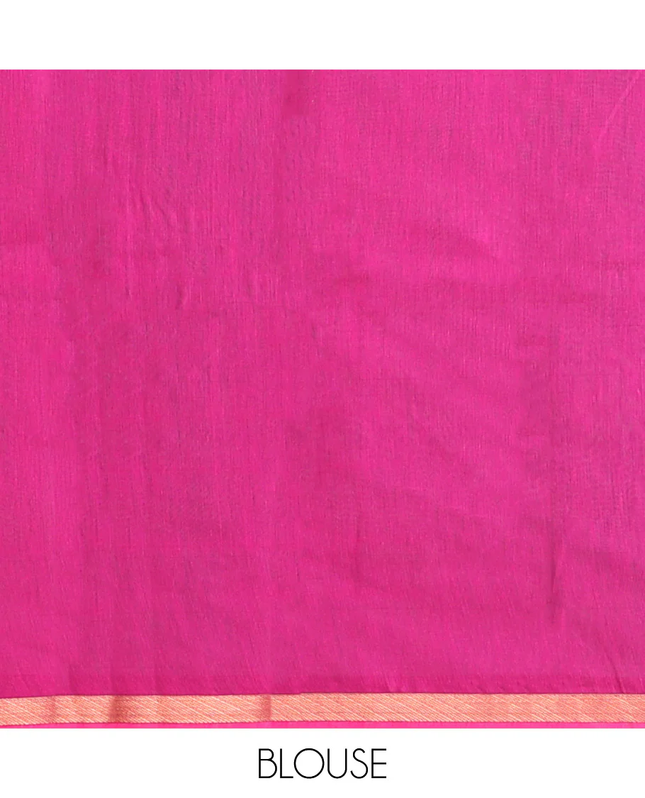 Blue Semi-Silk Cotton Saree, Enthralled with Zari Buttas All Over Its Body, a Subtle Zari Piping Border, Complemented by Contrast Pallu of Zari Butta Enclosed Checked Design, and Paired with a Contrast Blouse - Image 4
