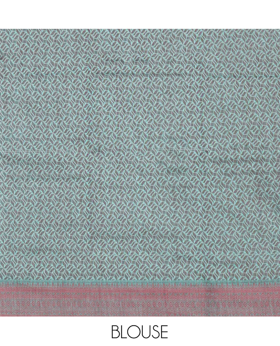 Blue Semi-Silk Cotton Saree, Finely Crafted with Round Buttas on Its Body, Complemented by a Contrast Thread Traditional Motifs Woven Border, Jaal Design Pallu, and Paired with a Contrast Blouse - Image 3