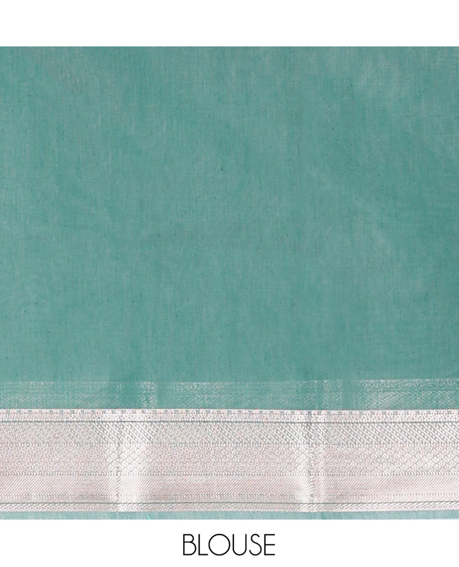 Blue Semi-Silk Cotton Saree, Sparsely Woven with Floral Buttas on Its Body, Highlighted by a Zari Traditional Border, Geometric Patterned Pallu, and Paired with a Matching Blouse - Image 4