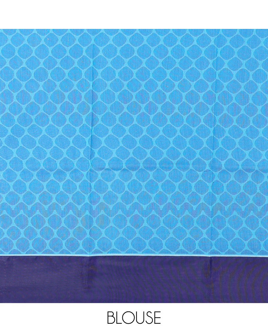 Blue Semi-Silk Cotton Saree, Subtly Sparkled with Stripes All Over Its Body, Complemented by Contrast Border, Pallu Steeped with Pine Tree Motifs, and Paired with a Matching Blouse - Image 4