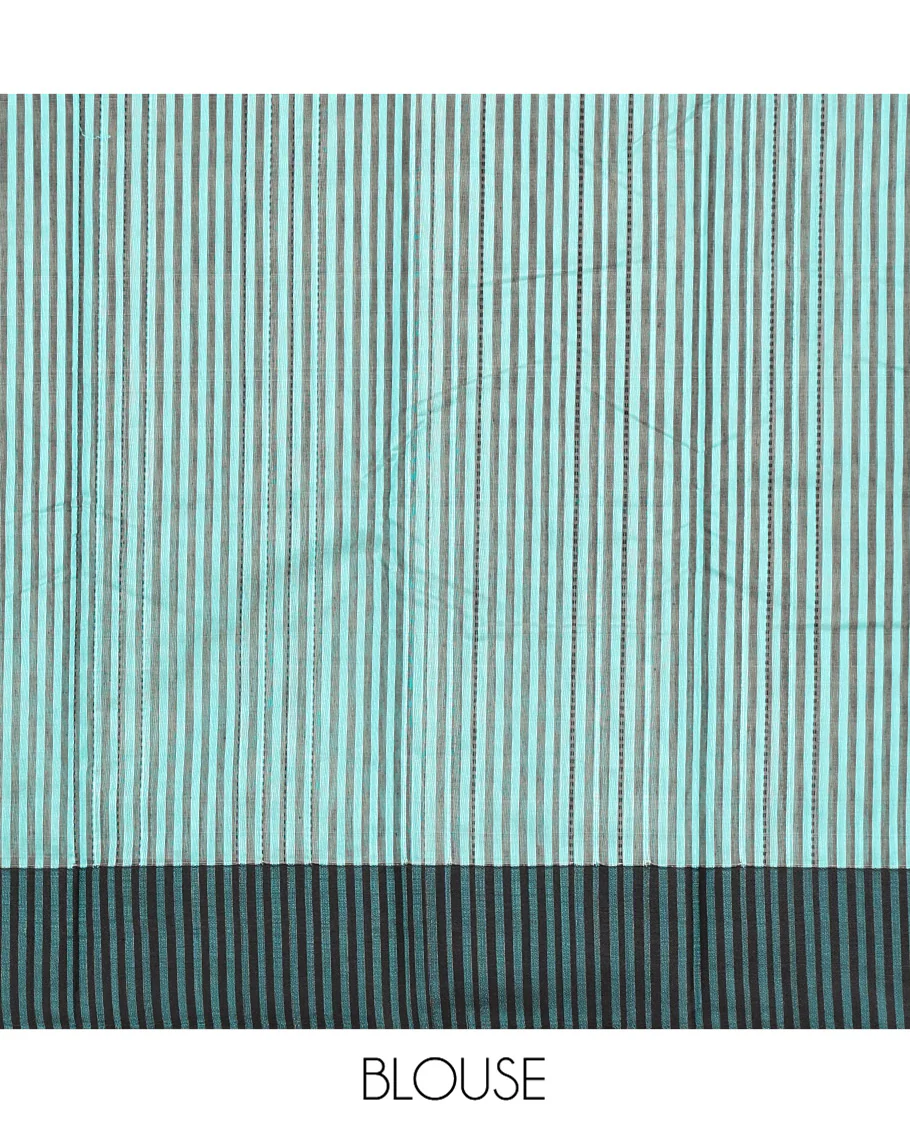 Blue Striped Semi-Silk Cotton Saree, Complemented by a Contrast Border, Pallu Steeped with Stripes, and Paired with a Matching Blouse - Image 3