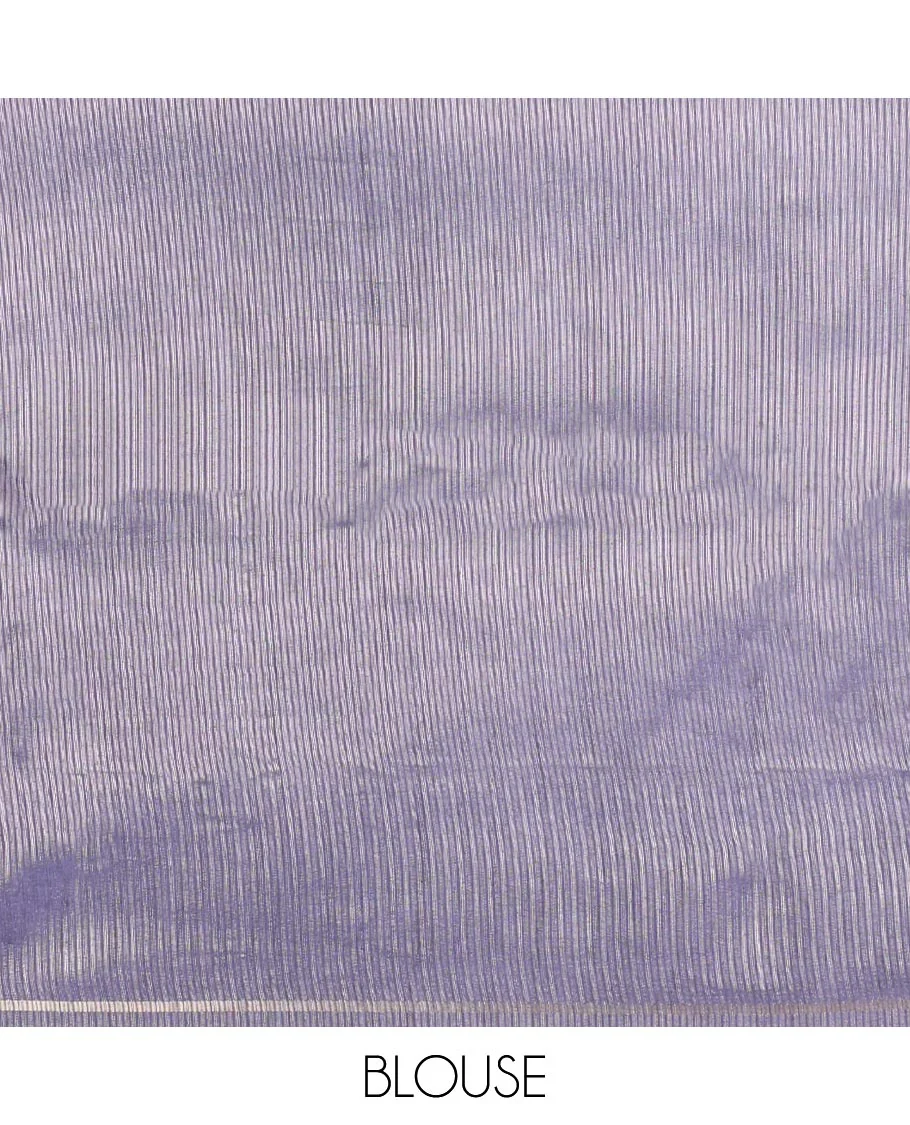 Blue Striped Semi-Tussar Silk Saree, Adorned with Vertical Zari Stripes on Its Body, Subtle Zari Border, a Subtle Pallu, and Paired with a Contrast Striped Blouse - Image 6