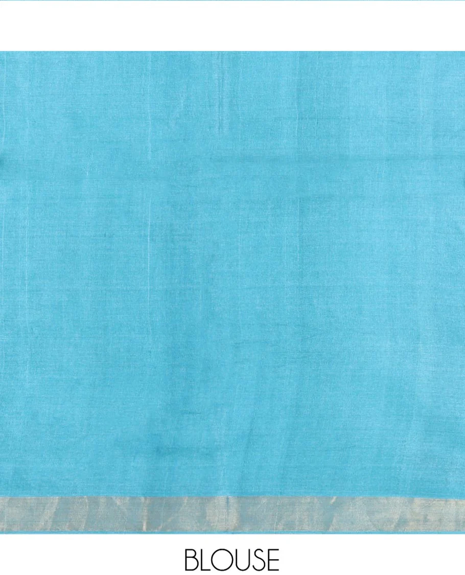 Blue Tussar Silk Saree, Subtly Woven with Multi-Color Diamond Buttas All Over Its Body, Subtle Bavanji Border, Pallu Depicts Animal and Geometric Designs, and Paired with a Matching Blouse - Image 5