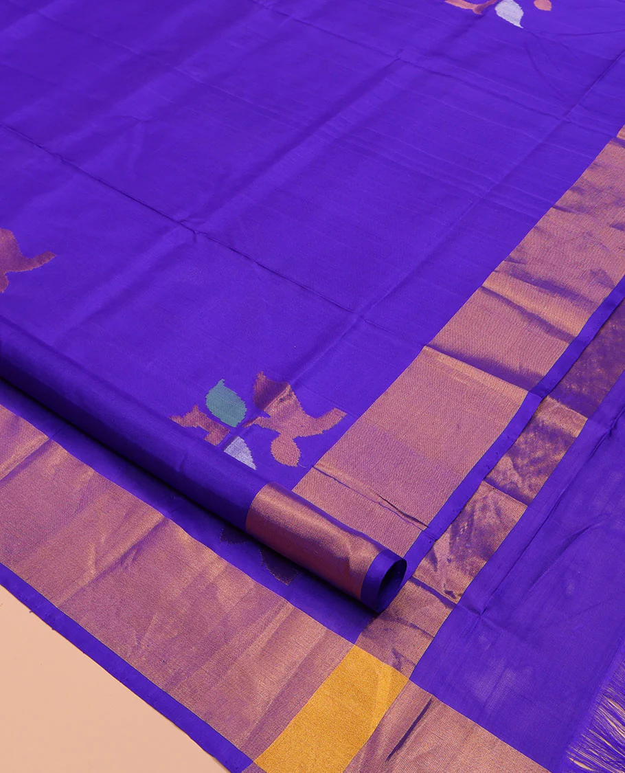 Violet Uppada Silk Saree, Adorned with Meena Floral Buttas on Its Body, Highlighted by Zari Bavanji Border, Pallu Steeped with Meena Floral Buttas, and Paired with a Matching Blouse - Image 2