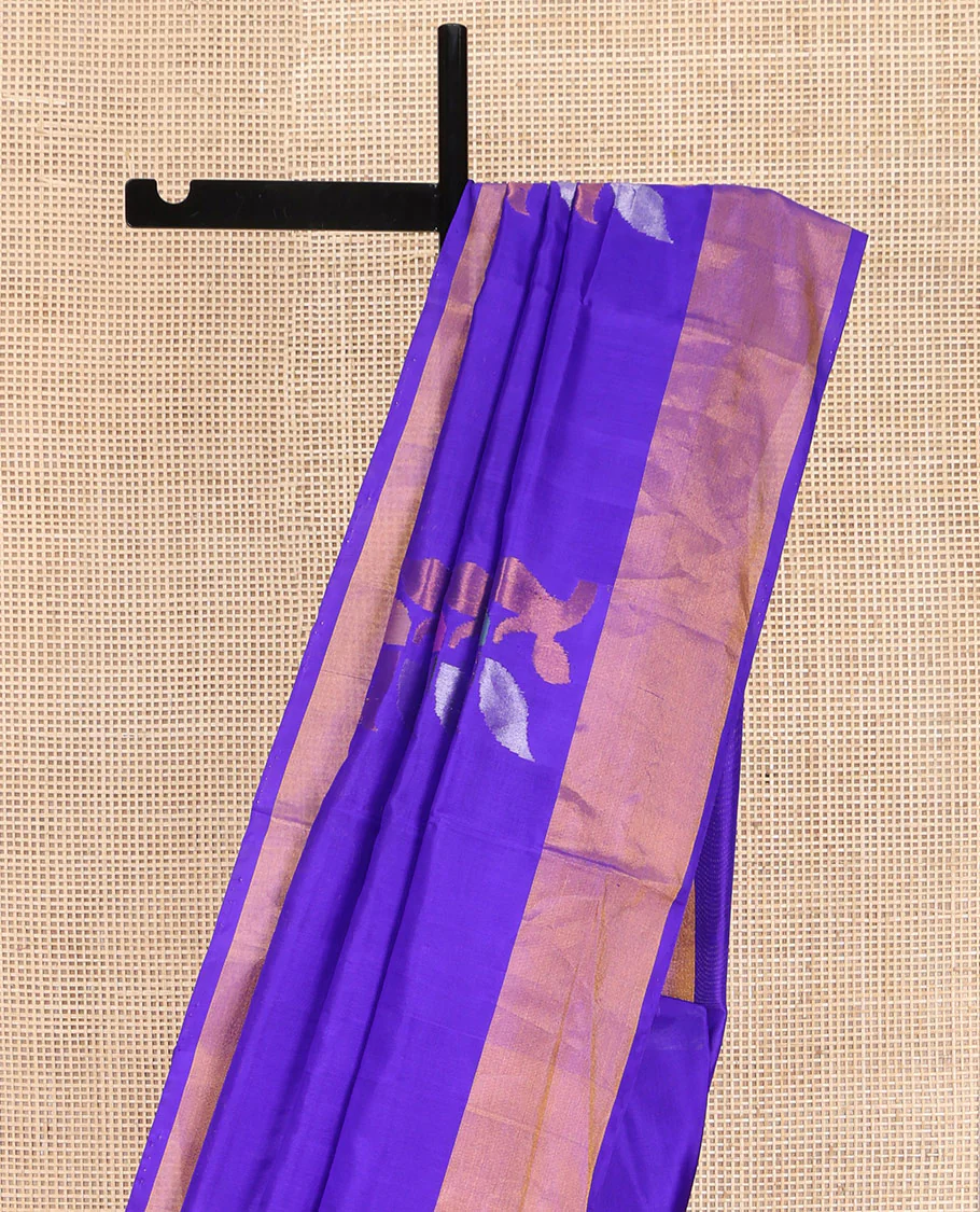 Violet Uppada Silk Saree, Adorned with Meena Floral Buttas on Its Body, Highlighted by Zari Bavanji Border, Pallu Steeped with Meena Floral Buttas, and Paired with a Matching Blouse - Image 3
