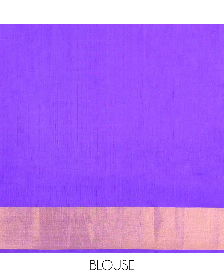 Violet Uppada Silk Saree, Adorned with Meena Floral Buttas on Its Body, Highlighted by Zari Bavanji Border, Pallu Steeped with Meena Floral Buttas, and Paired with a Matching Blouse - Image 6