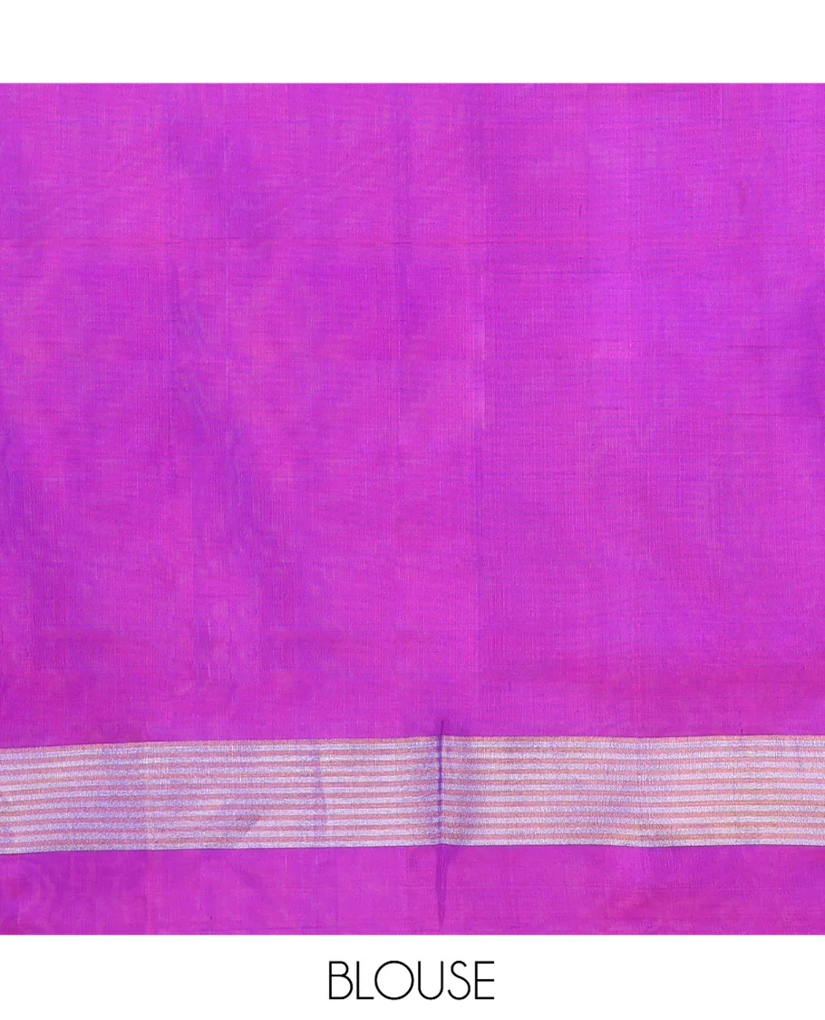 Blue Uppada Silk Saree, Beautified with Checked Designs All Over Its Body, Complemented by a Contrast Border of Stripes, Plain Pallu, and Paired with a Contrast Blouse - Image 6