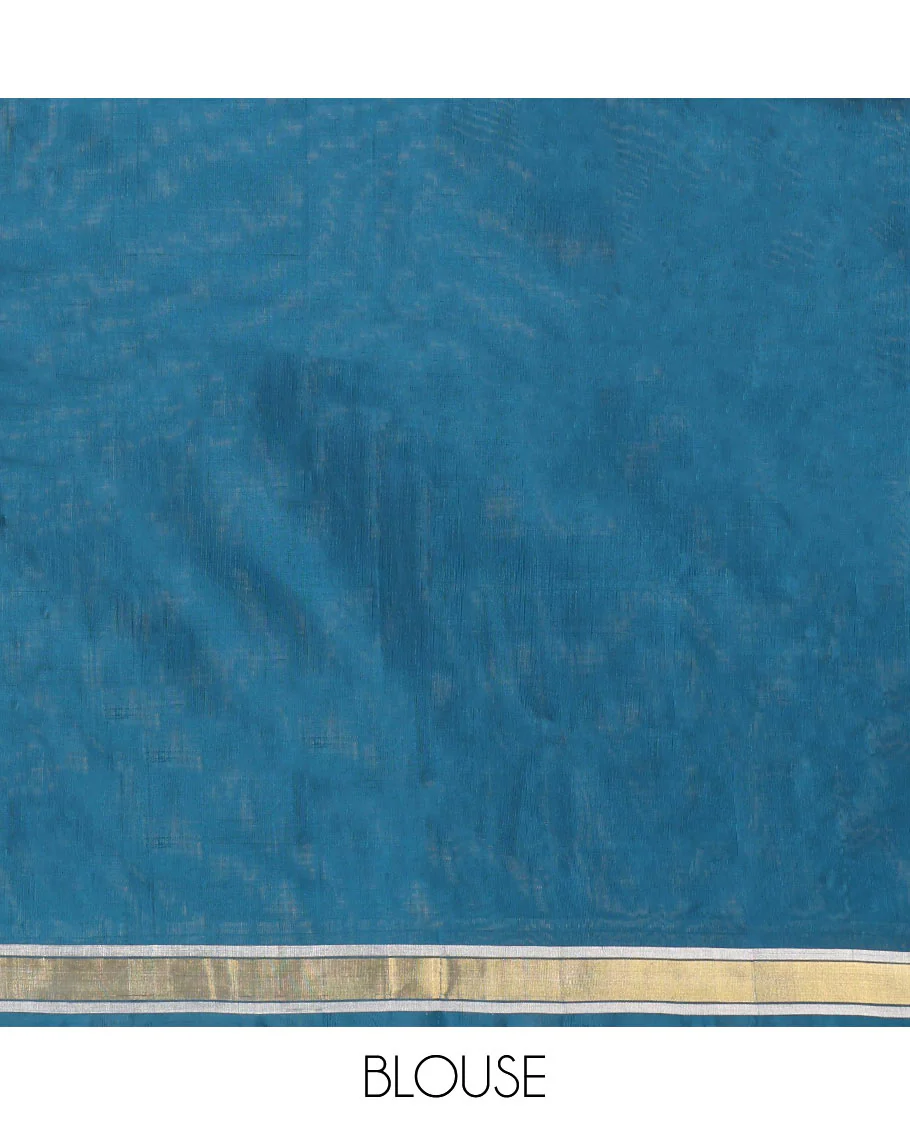 Blue Uppada Silk Saree, Enriched with Peacock Buttas All Over Its Body, Highlighted by a Zari Border, Pallu of Floral Vine Designs, and Paired with a Matching Blouse - Image 6