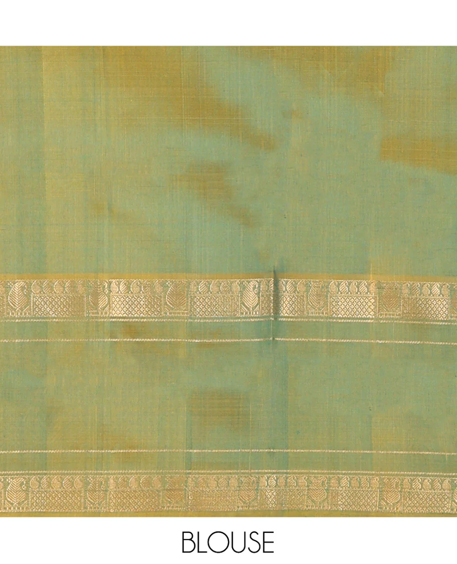 Blue Uppada Silk Saree Graced with Zari Buttas, Complemented by a Contrast Traditional Zari Border of Peacock Veena Designs, Contrast Pallu of Floral Jaal Designs, and Paired with a Contrast Blouse - Image 7