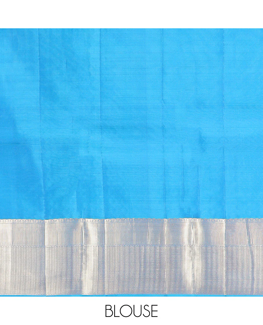 Blue Vasundhara Lite Silk Mix Saree, Accentuated with Chakram Buttas, Highlighted by Zari Border of Geometric Designs, Intricately Designed Pallu, and Paired with a Matching Blouse - Image 6