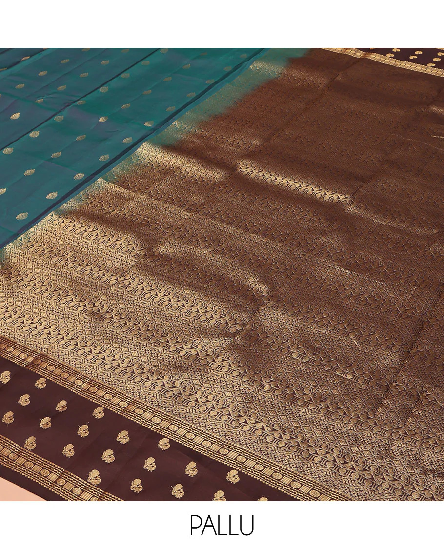 Blue Vasundhara Lite Silk Mix Saree, Accentuated with Zari Buttas on Its Body, Complemented by a Contrast Border of Rekku, Neli, Chakram, and Mayil Designs, Intricately Designed Pallu, and Paired with a Contrast Blouse - Image 5
