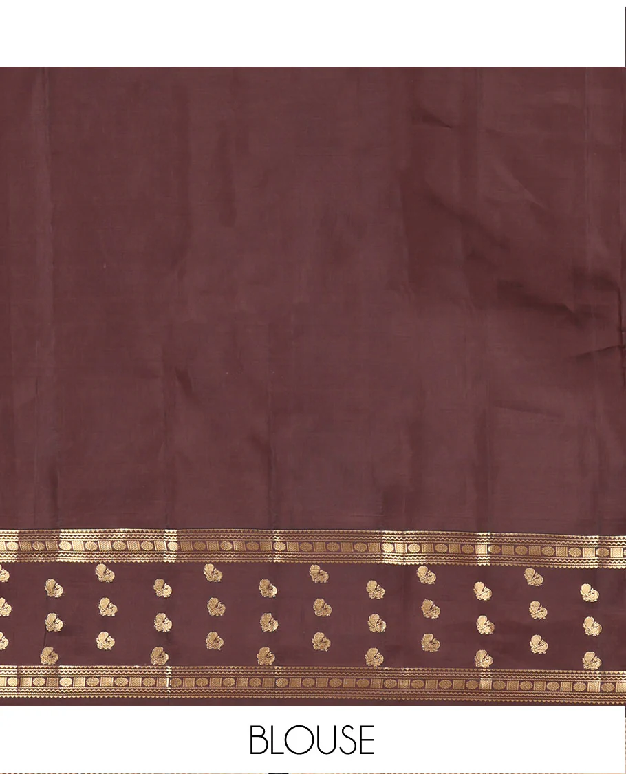Blue Vasundhara Lite Silk Mix Saree, Accentuated with Zari Buttas on Its Body, Complemented by a Contrast Border of Rekku, Neli, Chakram, and Mayil Designs, Intricately Designed Pallu, and Paired with a Contrast Blouse - Image 6