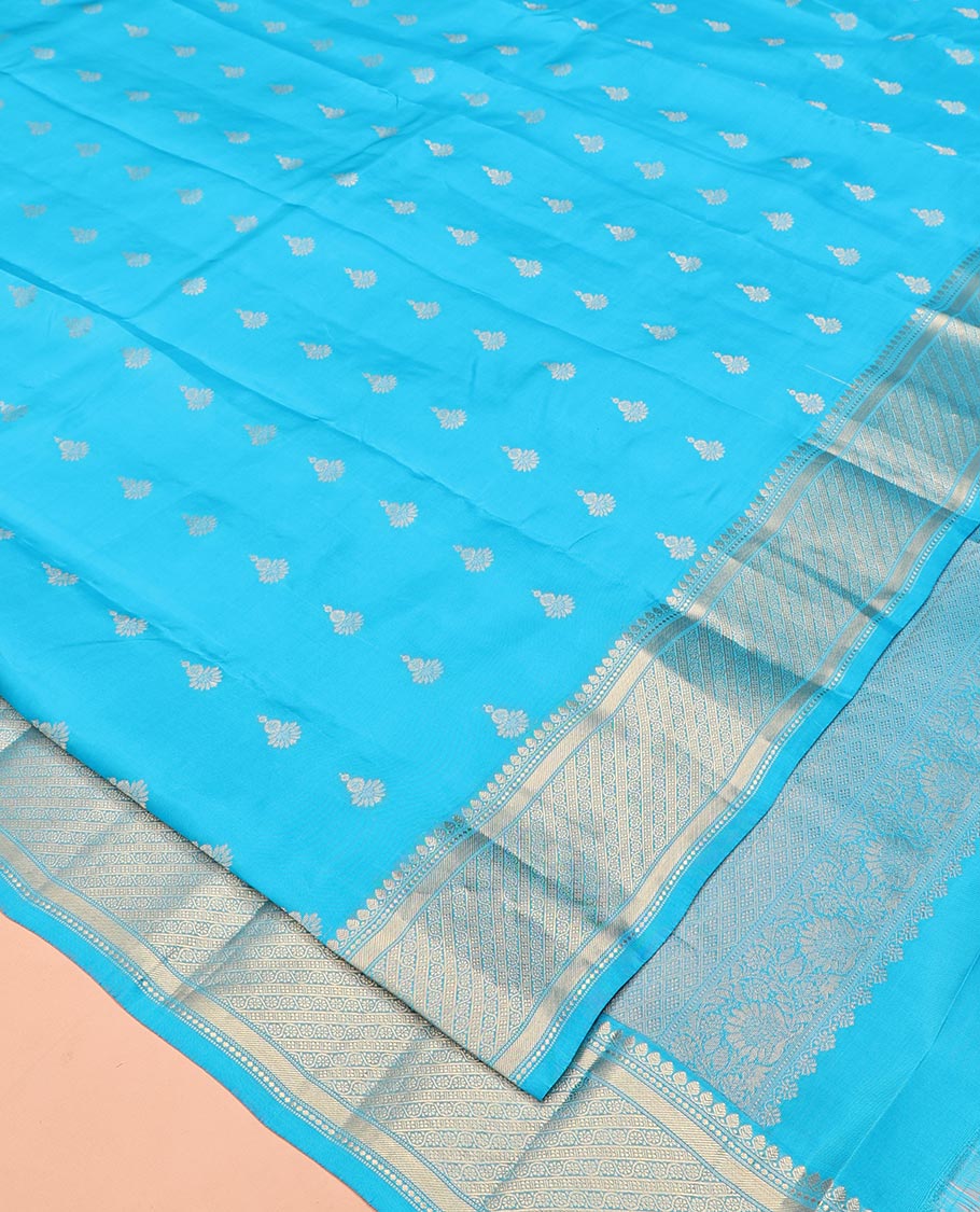 Blue Vasundhara Lite Silk Mix Saree, Adorned with Zari Buttas All Over Its Body, Highlighted by Zari Border of Thilakam Mokku, and Kodi Visiry Designs, Grand Jaal Pallu, and Paired with a Matching Blouse - Image 2