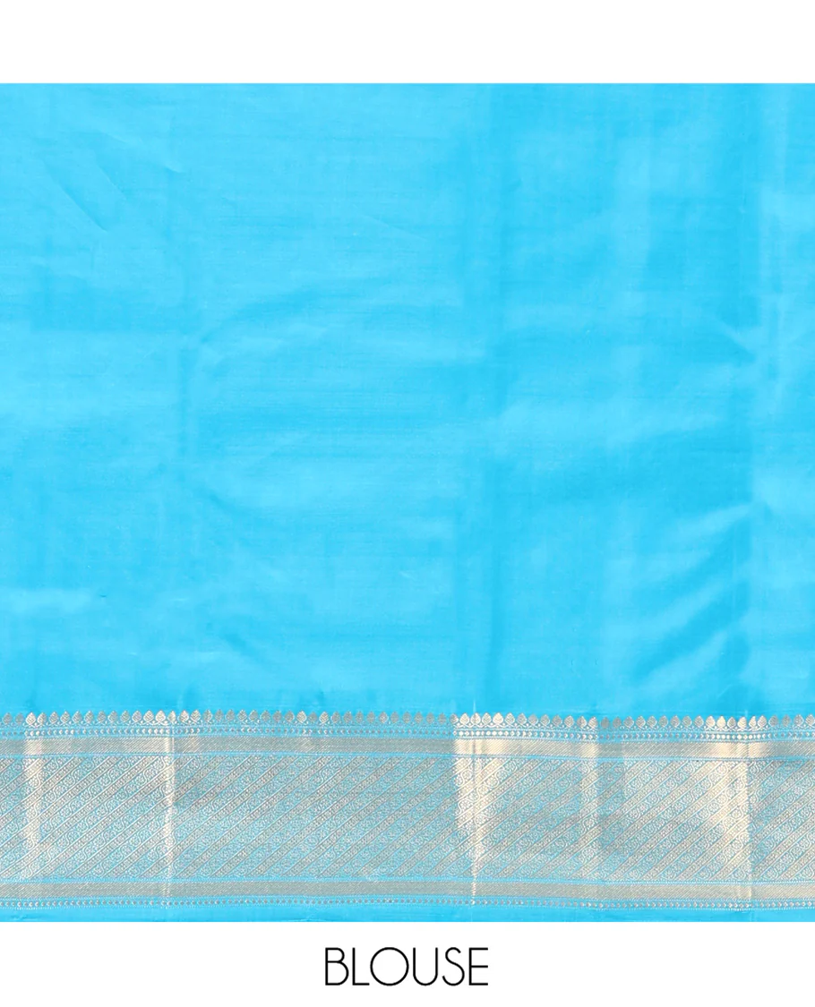 Blue Vasundhara Lite Silk Mix Saree, Adorned with Zari Buttas All Over Its Body, Highlighted by Zari Border of Thilakam Mokku, and Kodi Visiry Designs, Grand Jaal Pallu, and Paired with a Matching Blouse - Image 6