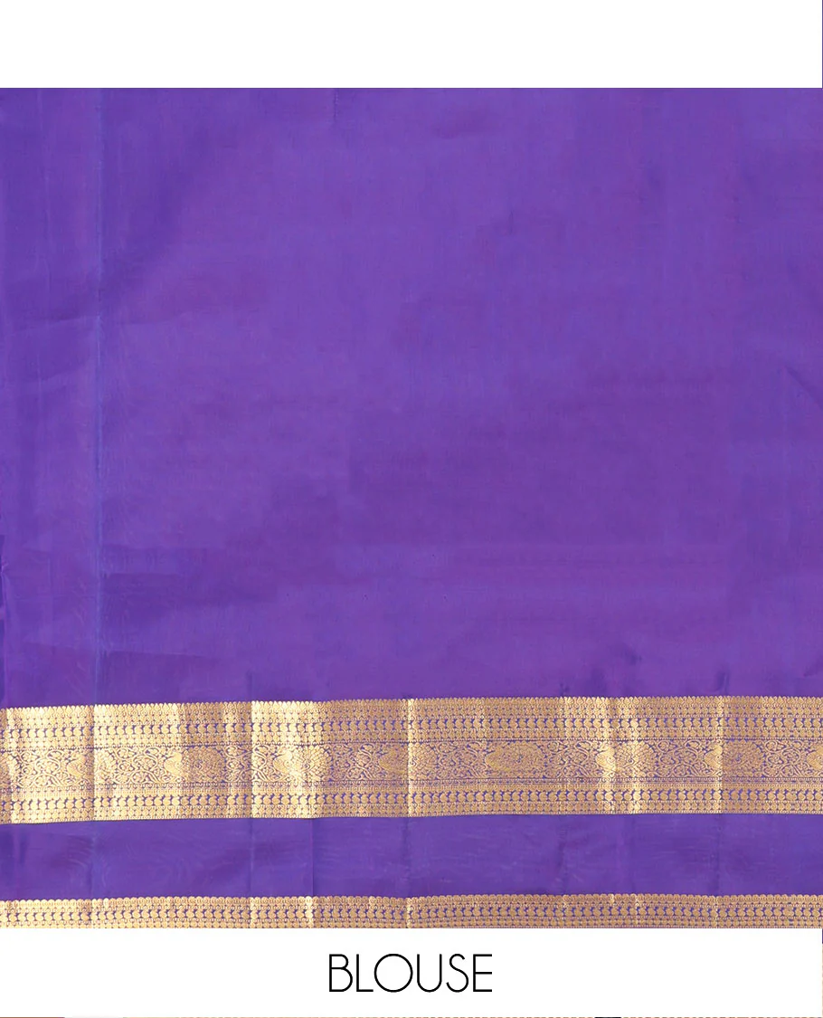 Blue Vasundhara Lite Silk Mix Saree, Detailed with Zari Buttas on Its Body, Complemented by a Contrast Border of Thilakam, Rudraksham, Manga, and Mayil Designs, Grand Pallu, and Paired with a Contrast Blouse - Image 6