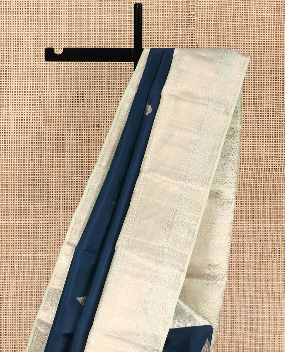 Blue Vasundhara Lite Silk Mix Saree, Elegantly Highlighted with Zari Buttas on Its Body, Complemented by a Contrast Zari Border of Banaras, Paisa, and Mayil Designs, Intricately Designed Pallu, and Paired with a Contrast Blouse - Image 3